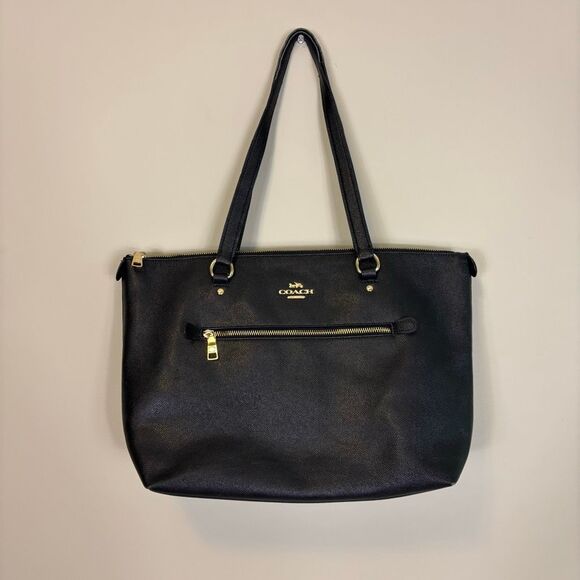 Coach Black Leather Large Shoulder Tote Bag Purse - Picture 1 of 12